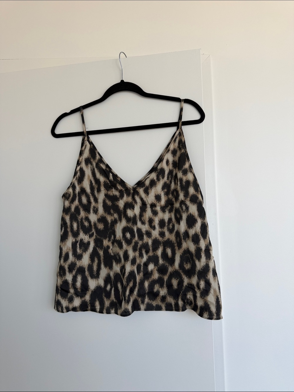 Massimo Dutti Leopard Print V-Neck Cami - Beige & Black